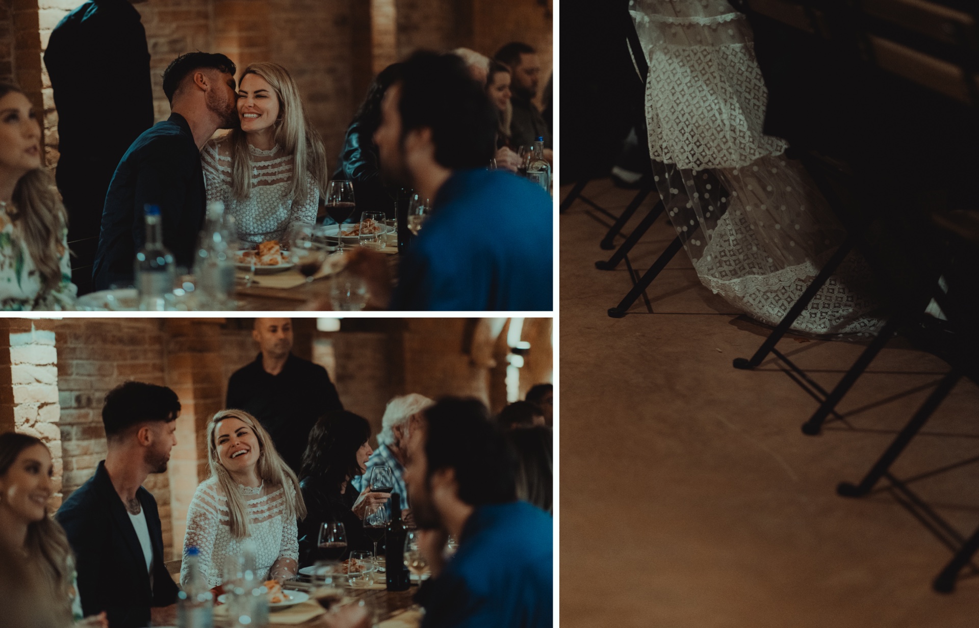 Bride and groom celebrating their pre-wedding pizza party in Tuscany