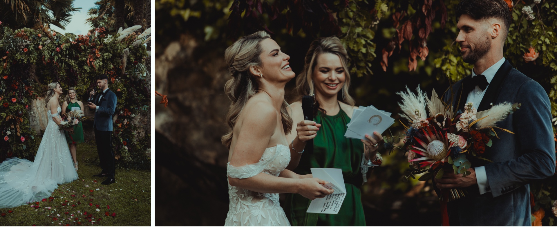 Bride and groom exchanging rings at their destination wedding in Tuscany