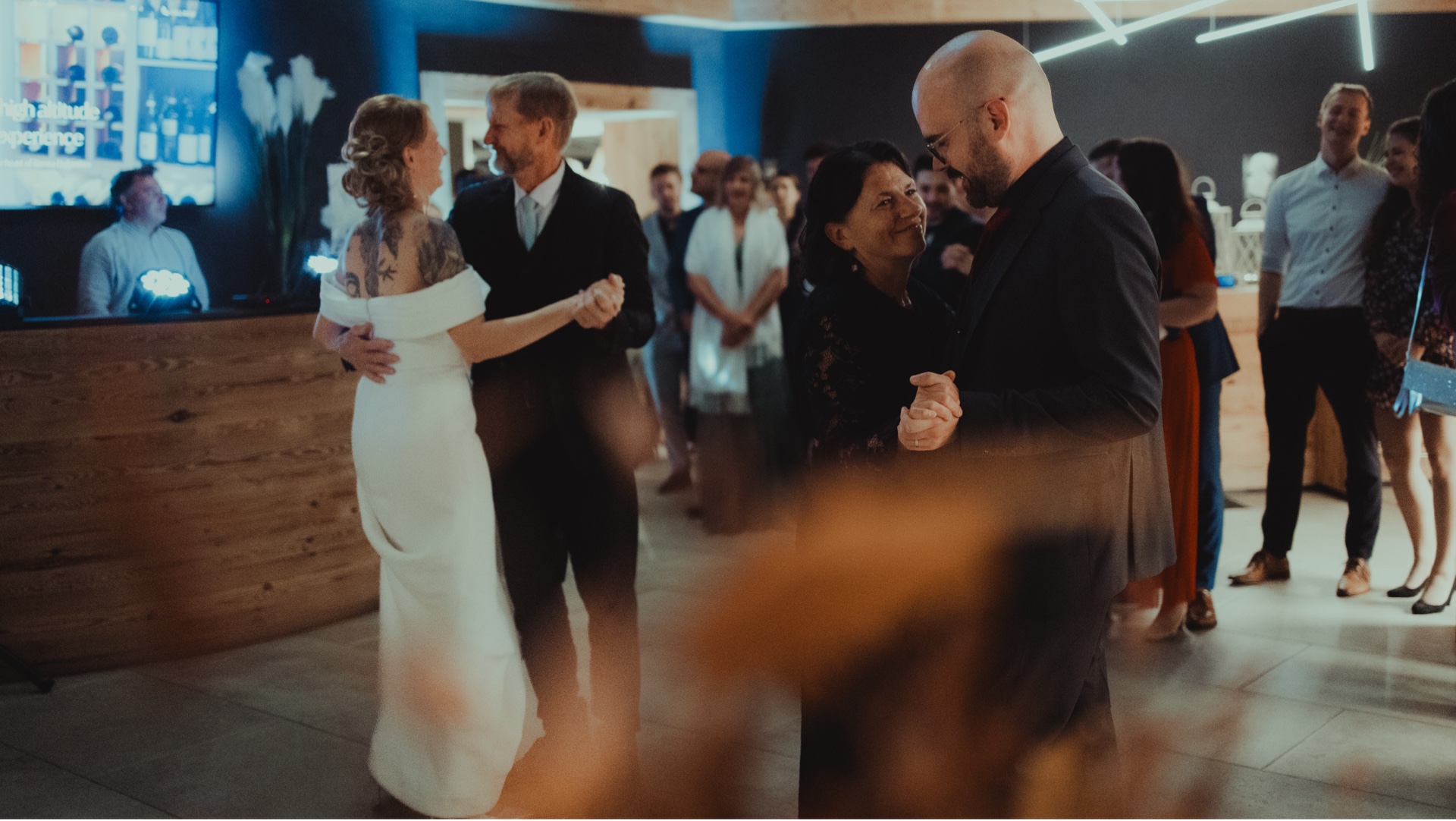 International couple celebrating their wedding at Doss del Sabion