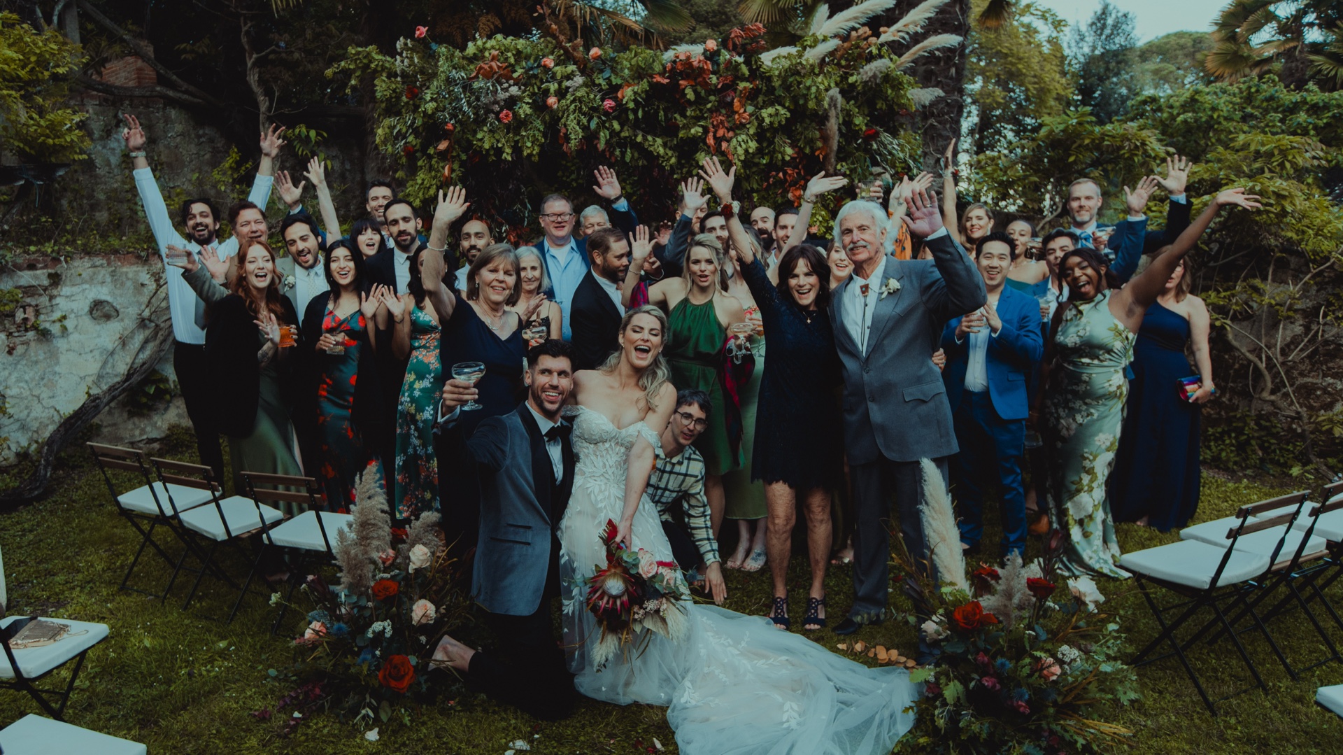 Guests enjoying an Italian aperitivo during a Tuscany destination wedding