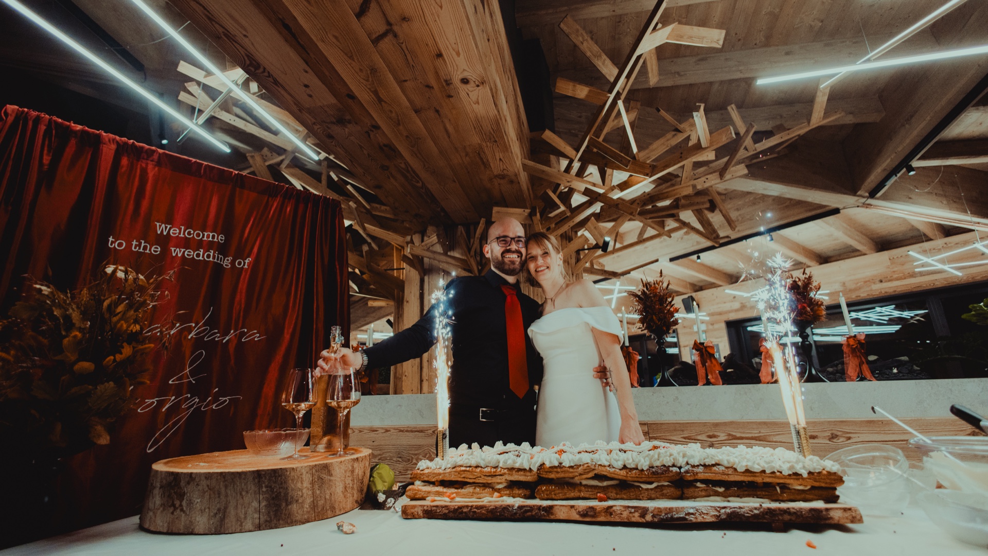 International couple celebrating their wedding at Doss del Sabion