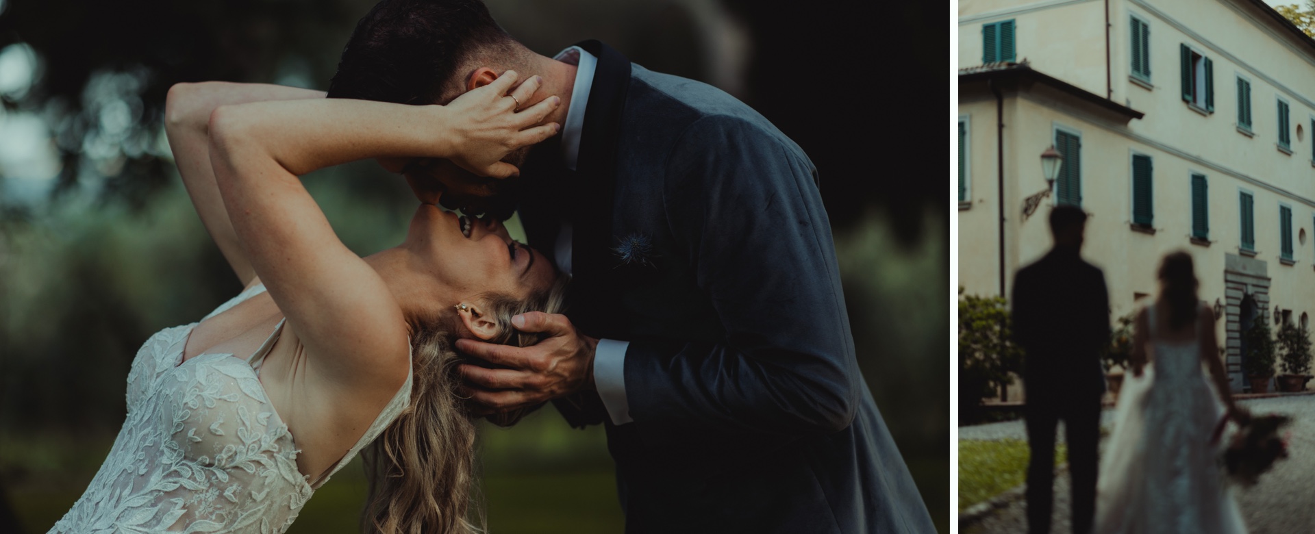 Bride and groom portrait surrounded by the Tuscan countryside