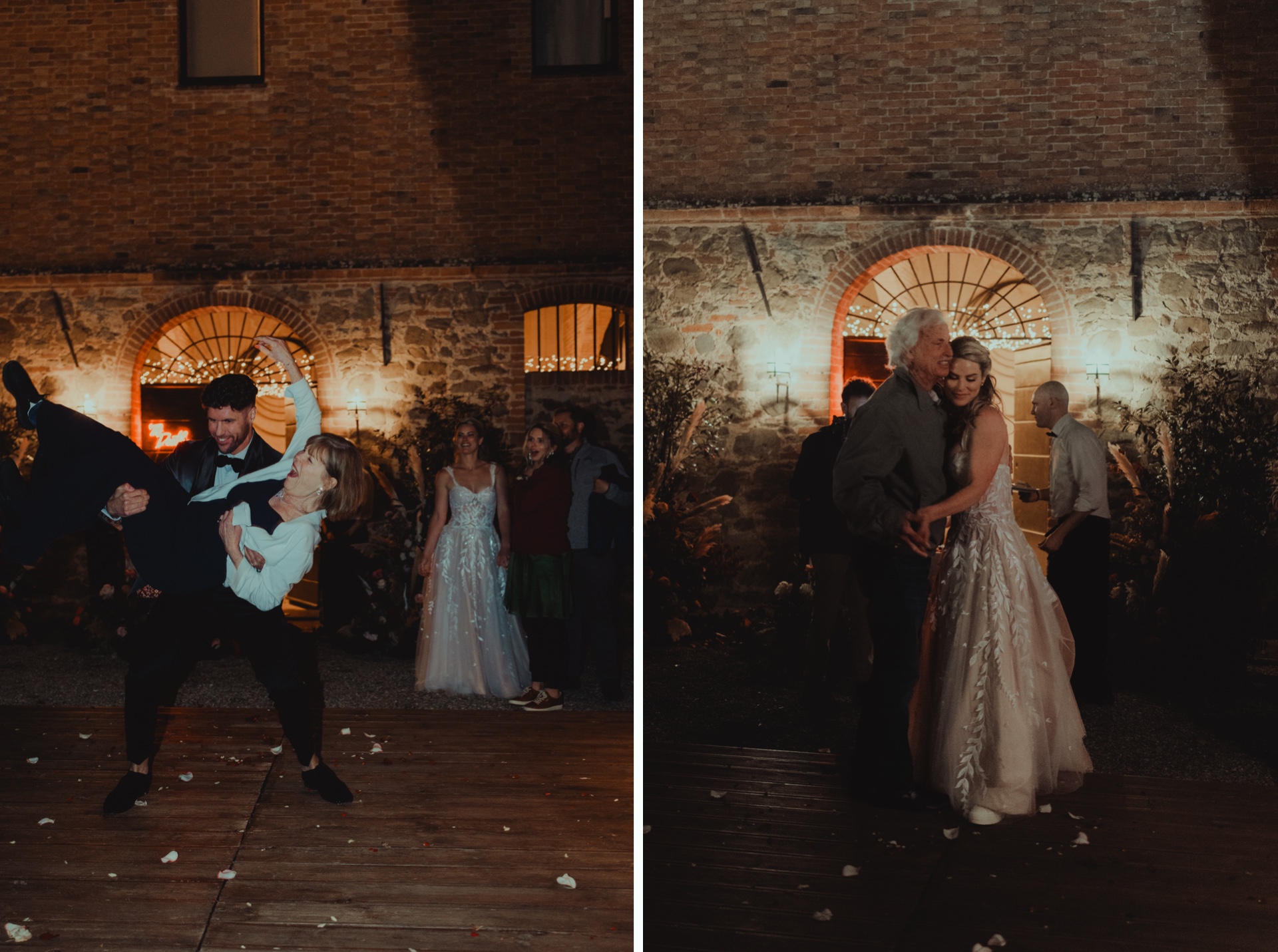 Bride celebrating on the dance floor during her destination wedding in Italy