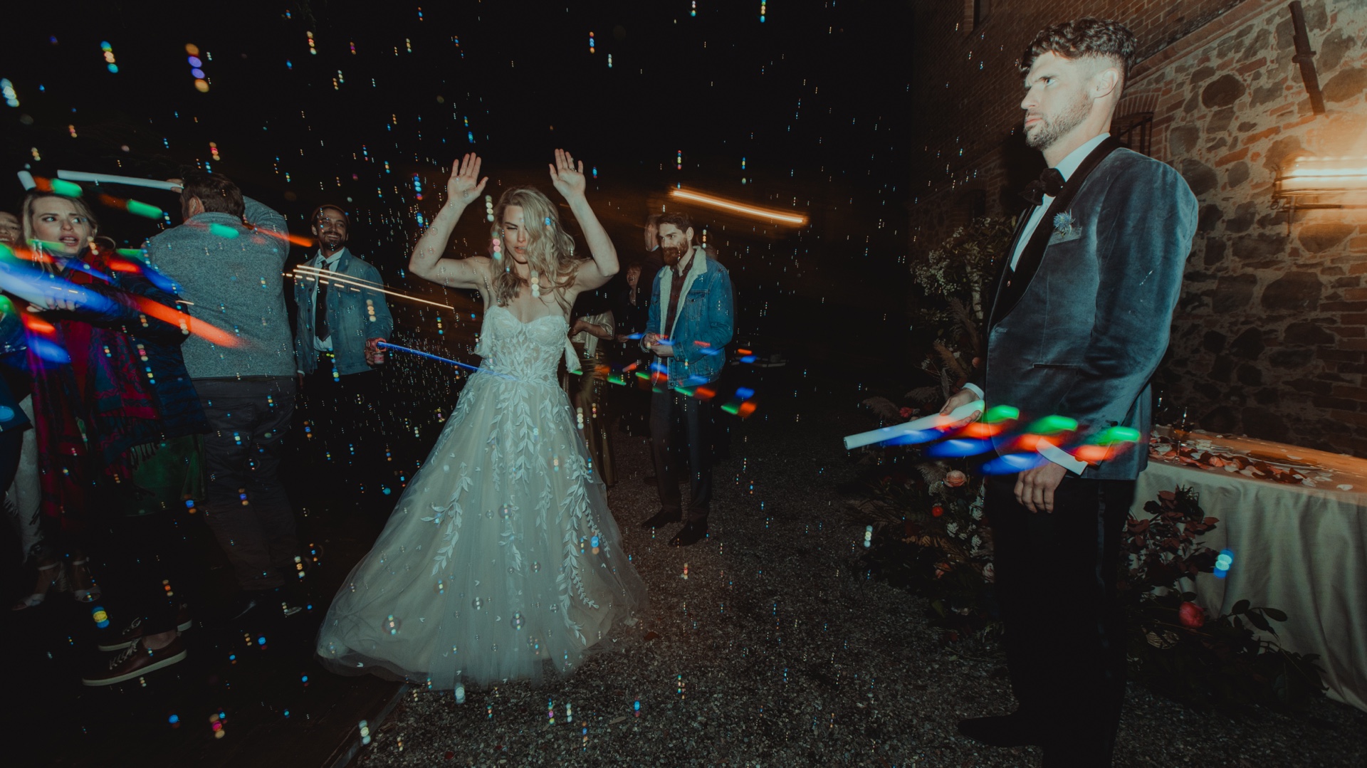 Night wedding party at Villa Castelletto near Siena